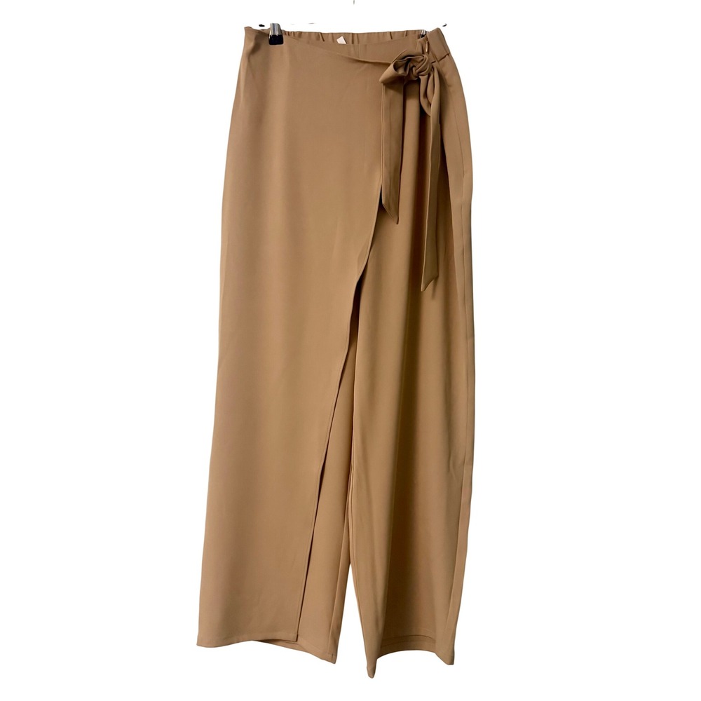 Halara Tan Wide Leg Wrap Front Pants Side Tie High Waist Trousers Medium NWT